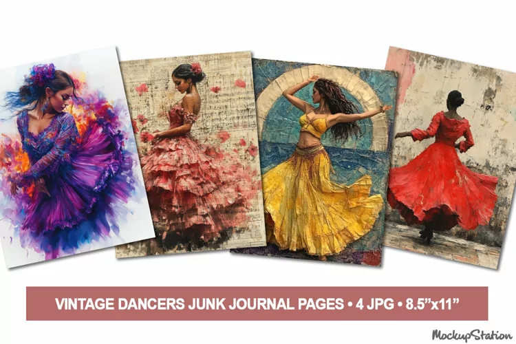 Vintage Dancer Women Junk Journal Pages | Printable Papers