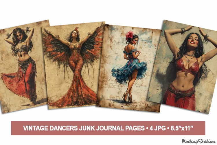 Vintage Dancer Women Junk Journal Pages | Printable Papers