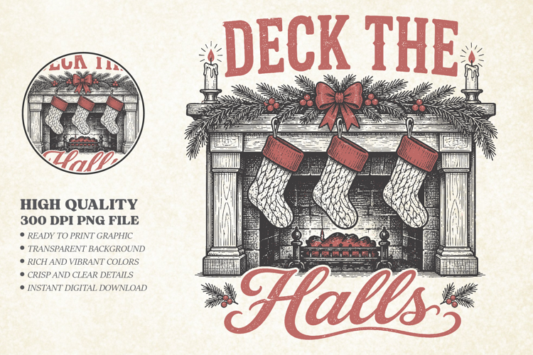 Vintage Deck The Halls Christmas PNG Design, Deck The Halls
