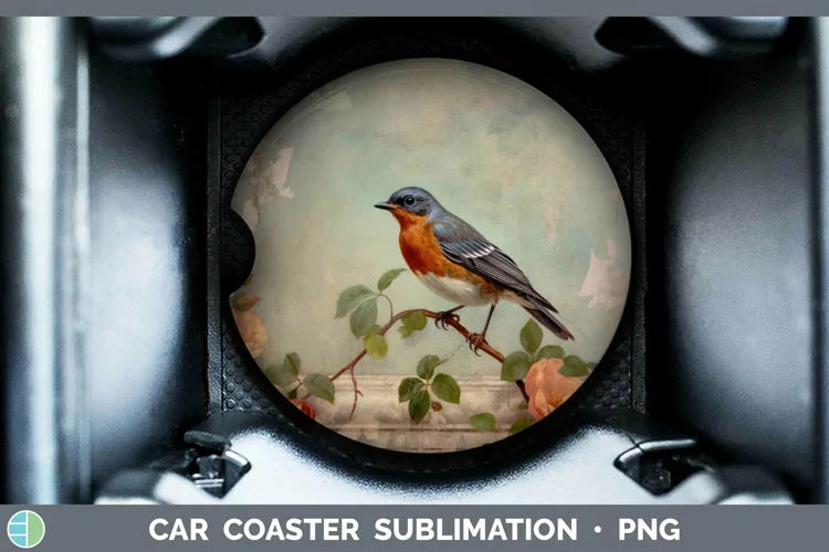 Vintage Decoupage American Robin Car Coaster Sublimation Coa