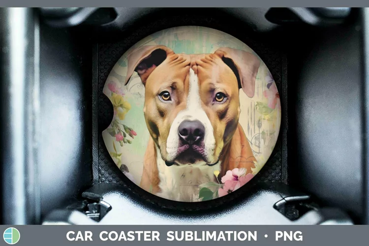 Vintage Decoupage American Staffordshire Car Coaster Sublima