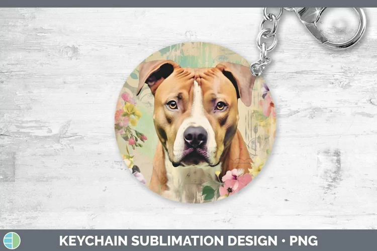 Vintage Decoupage American Staffordshire Keychain Sublimatio