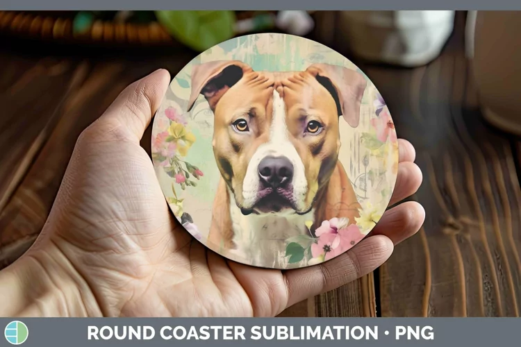 Vintage Decoupage American Staffordshire Round Coaster Subli