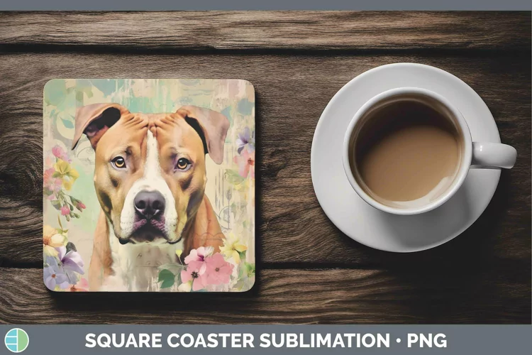 Vintage Decoupage American Staffordshire Square Coaster Subl