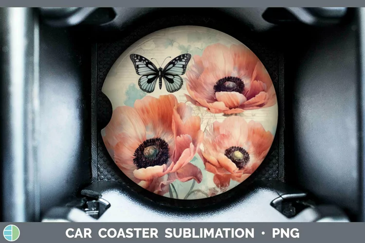 Vintage Decoupage Anemone Car Coaster Sublimation Coaster De