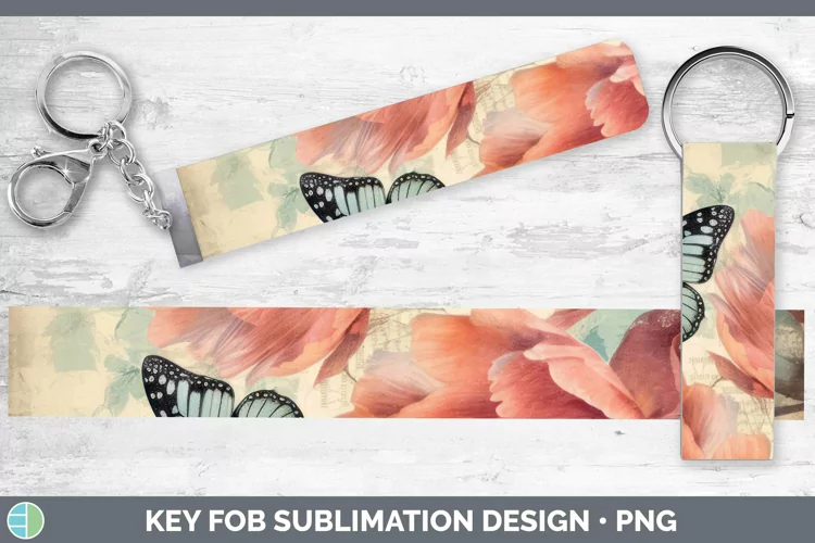 Vintage Decoupage Anemone Key Fob Sublimation Wristlet Desig