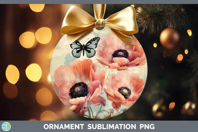 Vintage Decoupage Anemone Ornament Sublimation Bauble Design