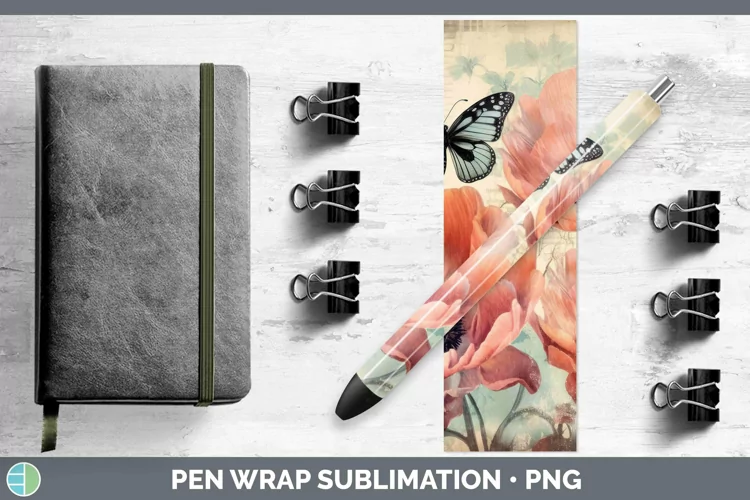 Vintage Decoupage Anemone Pen Wrap Sublimation Epoxy Pen Des