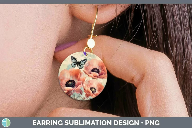 Vintage Decoupage Anemone Round Earrings Sublimation Earring