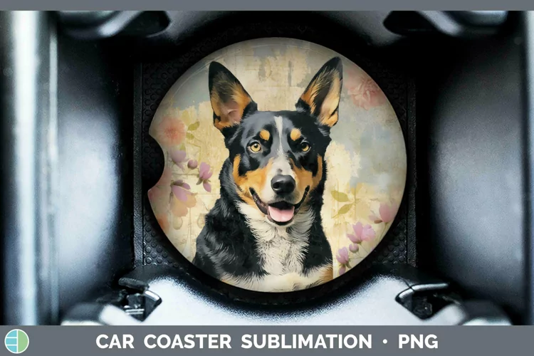 Vintage Decoupage Australian Cattle Dog Car Coaster Sublimat