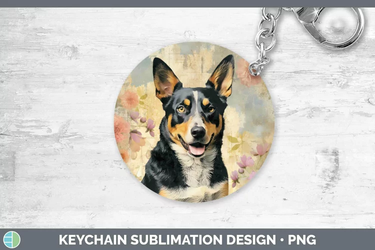 Vintage Decoupage Australian Cattle Dog Keychain Sublimation