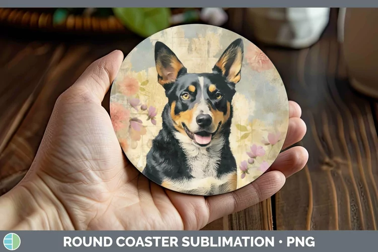 Vintage Decoupage Australian Cattle Dog Round Coaster Sublim