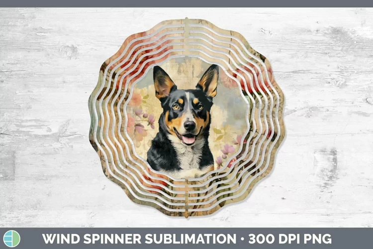Vintage Decoupage Australian Cattle Dog Wind Spinner Sublima