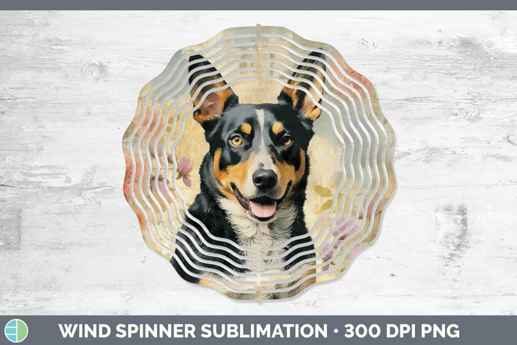 Vintage Decoupage Australian Cattle Dog Wind Spinner Sublima