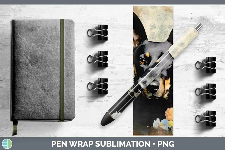 Vintage Decoupage Australian Kelpie Pen Wrap Sublimation Epo