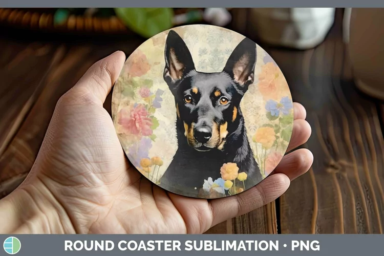 Vintage Decoupage Australian Kelpie Round Coaster Sublimatio