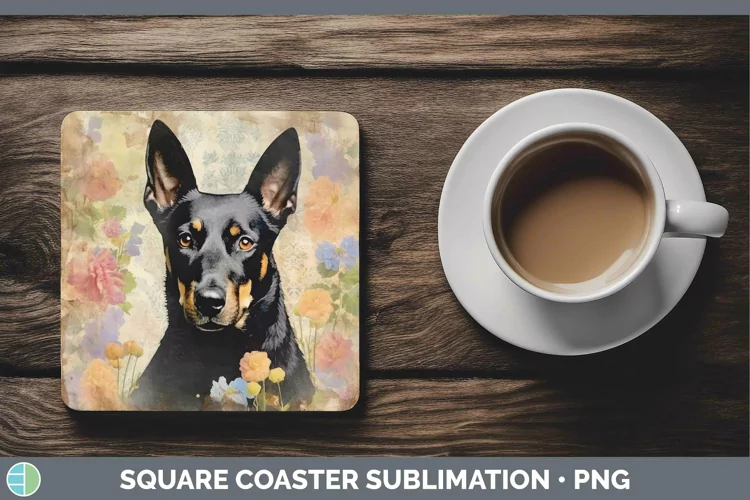 Vintage Decoupage Australian Kelpie Square Coaster Sublimati