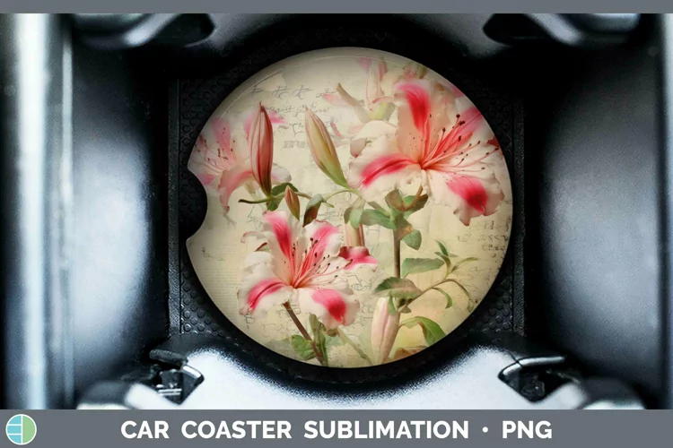 Vintage Decoupage Azalea Car Coaster | Sublimation Coaster D