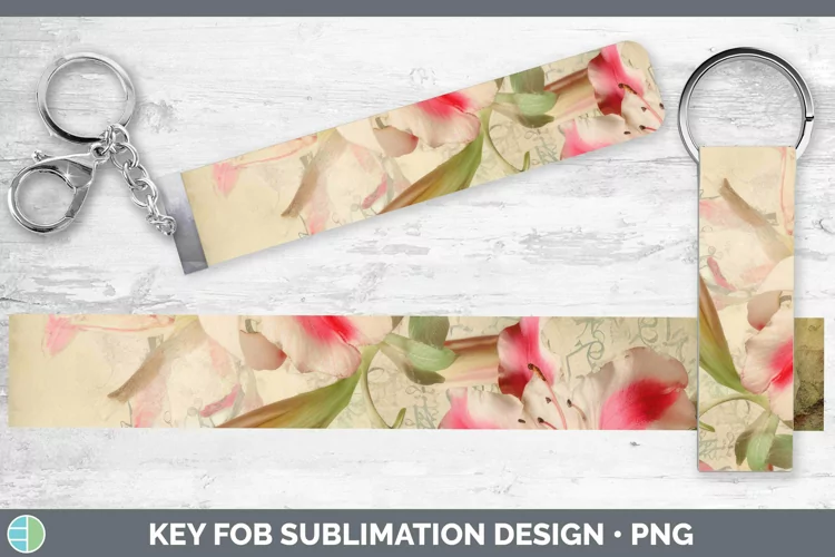 Vintage Decoupage Azalea Key Fob | Sublimation Wristlet Desi