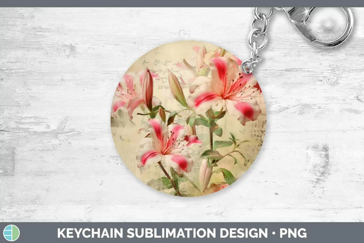 Vintage Decoupage Azalea Keychain | Sublimation Keyring Desi