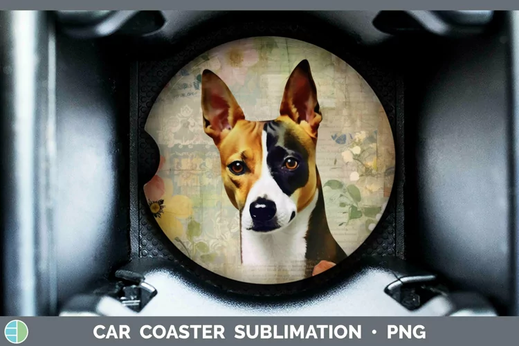 Vintage Decoupage Basenji Car Coaster Sublimation Coaster De