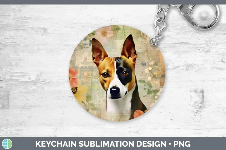 Vintage Decoupage Basenji Keychain Sublimation Keyring Desig