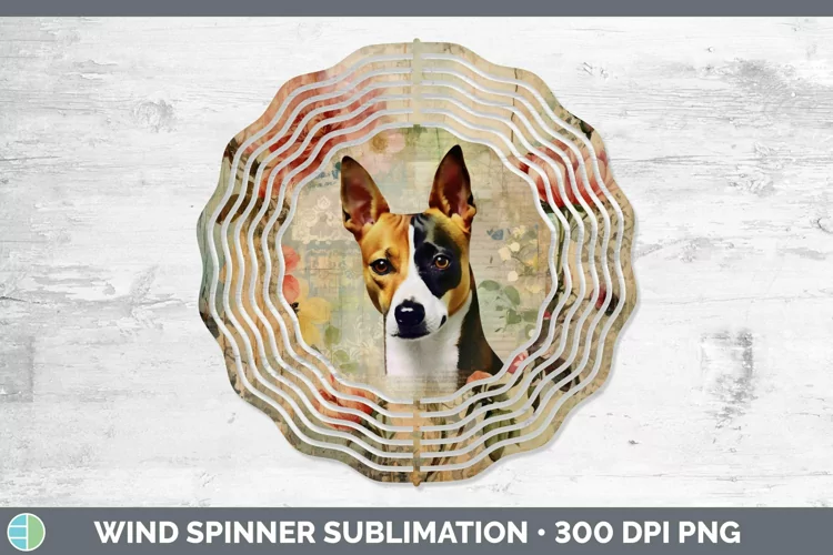 Vintage Decoupage Basenji Wind Spinner Sublimation Spinner D