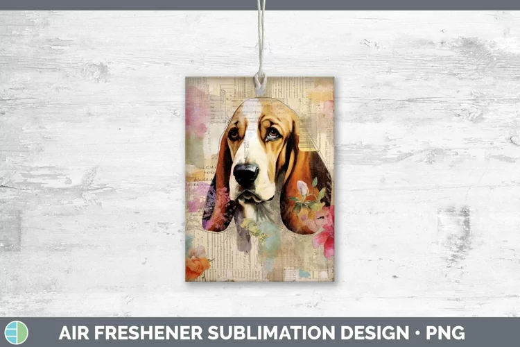 Vintage Decoupage Basset Hound Air Freshener Sublimation Car