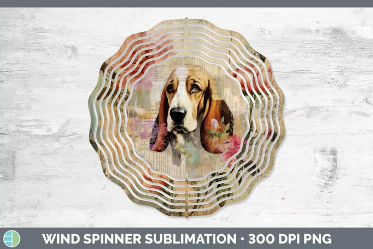 Vintage Decoupage Basset Hound Wind Spinner Sublimation Spin