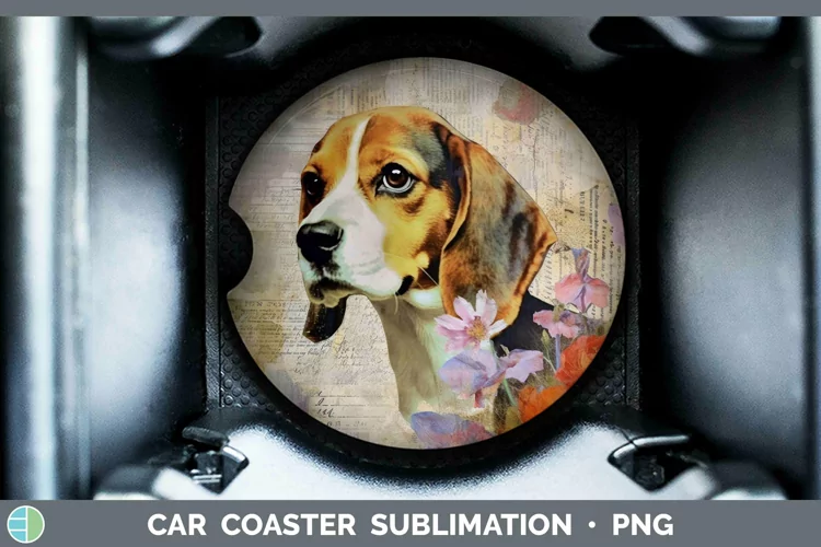 Vintage Decoupage Beagle Car Coaster Sublimation Coaster Des