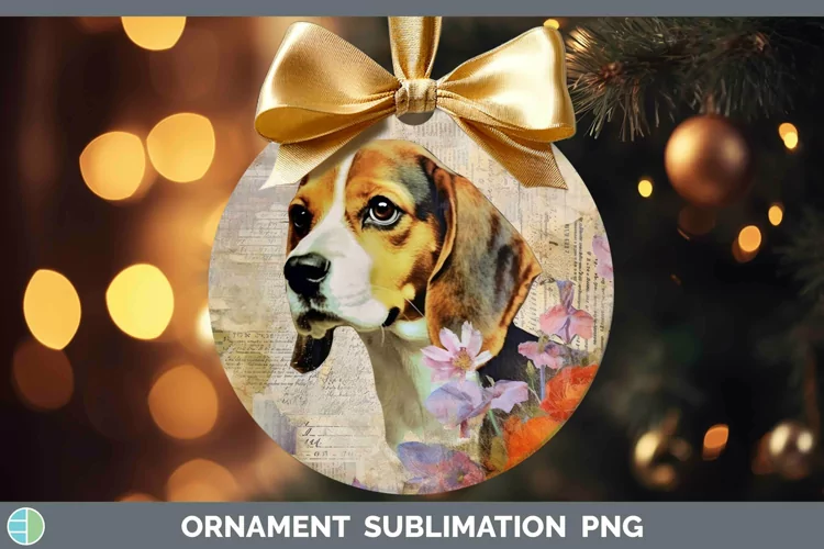 Vintage Decoupage Beagle Ornament Sublimation Bauble Designs