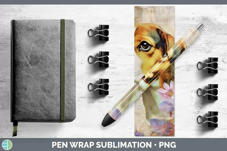 Vintage Decoupage Beagle Pen Wrap Sublimation Epoxy Pen Desi