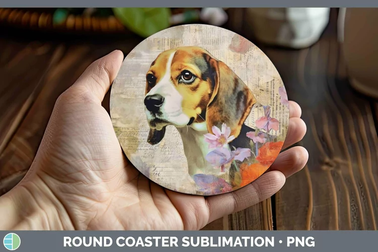 Vintage Decoupage Beagle Round Coaster Sublimation Coaster D
