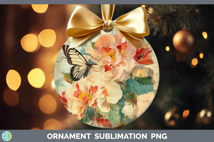 Vintage Decoupage Begonia Ornament Sublimation Bauble Design