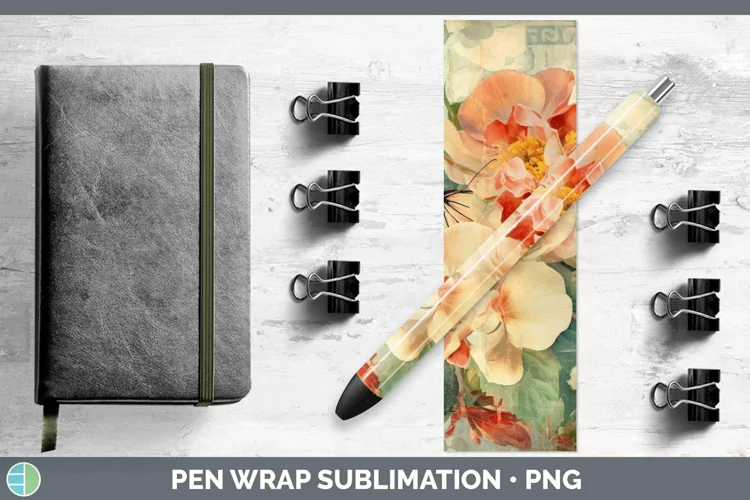 Vintage Decoupage Begonia Pen Wrap Sublimation Epoxy Pen Des