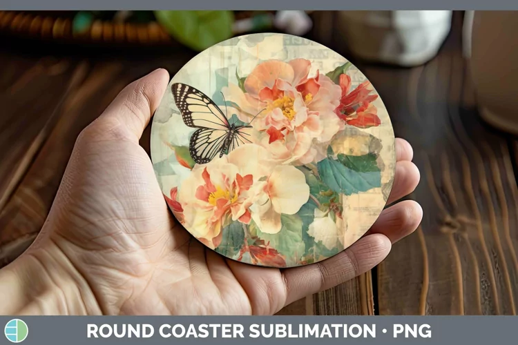 Vintage Decoupage Begonia Round Coaster Sublimation Coaster