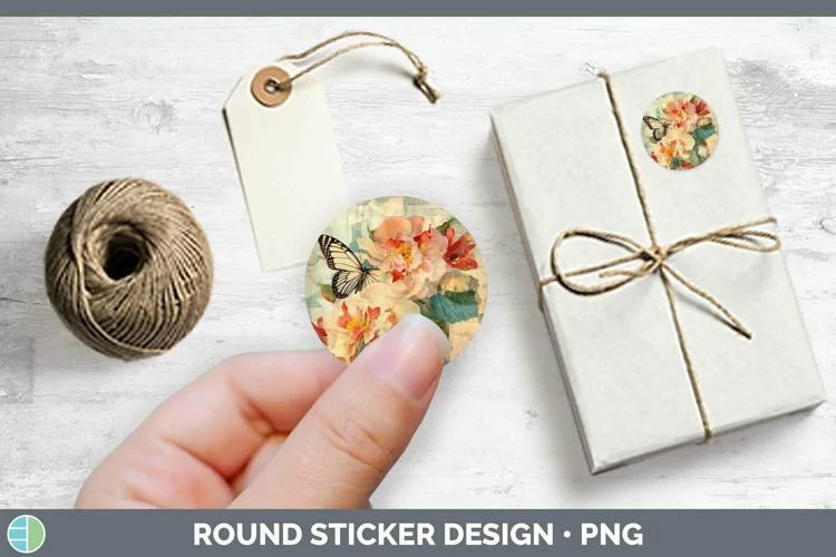 Vintage Decoupage Begonia Stickers | Round Labels Designs