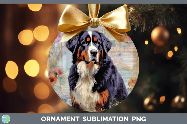 Vintage Decoupage Bermese Mountain Dog Ornament Sublimation