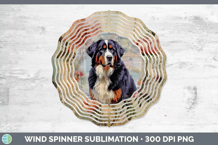 Vintage Decoupage Bermese Mountain Dog Wind Spinner Sublimat