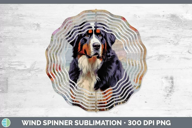Vintage Decoupage Bermese Mountain Dog Wind Spinner Sublimat