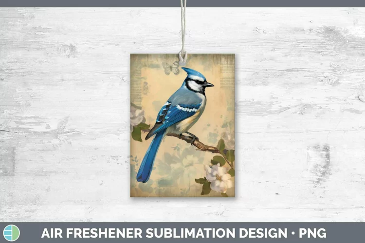 Vintage Decoupage Blue Jay Air Freshener | Sublimation Car F
