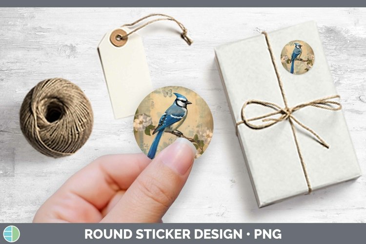 Vintage Decoupage Blue Jay Stickers | Round Labels Designs