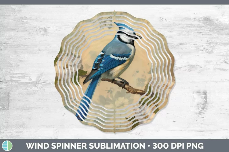 Vintage Decoupage Blue Jay Wind Spinner Sublimation Spinner