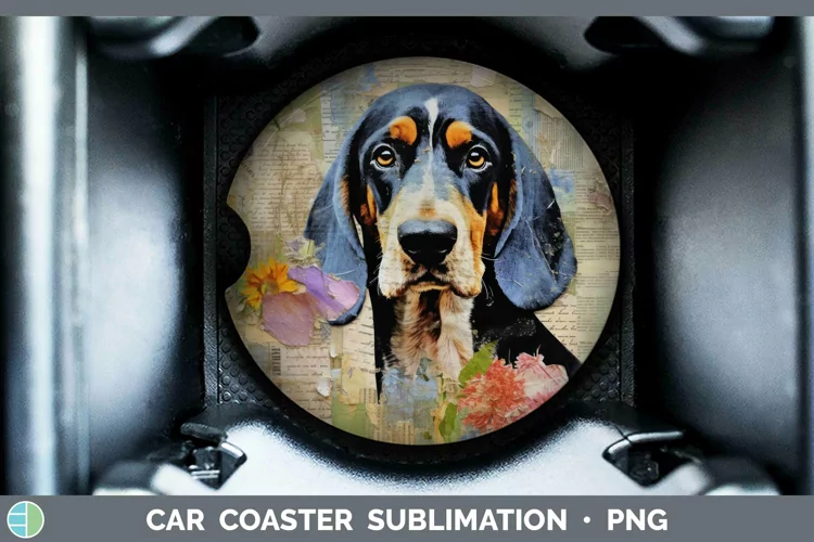 Vintage Decoupage Bluetick Coonhound Car Coaster Sublimation