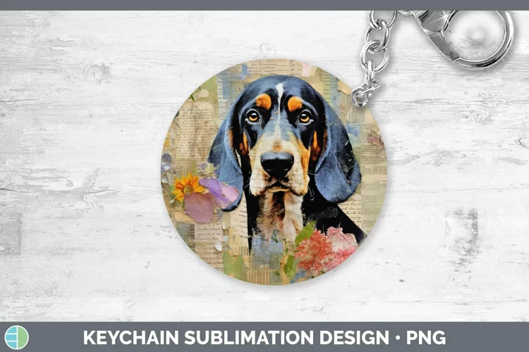 Vintage Decoupage Bluetick Coonhound Keychain Sublimation Ke