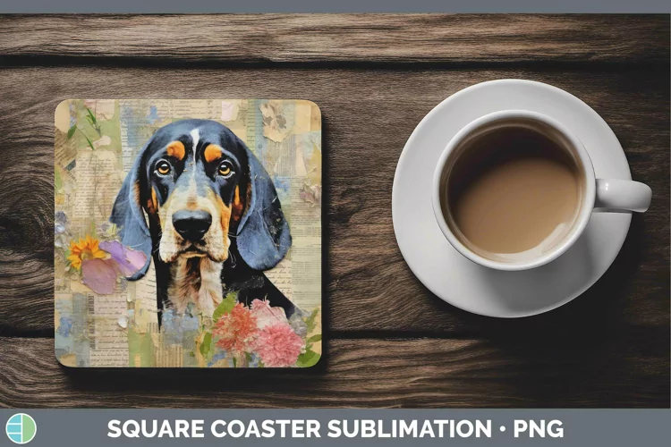 Vintage Decoupage Bluetick Coonhound Square Coaster Sublimat
