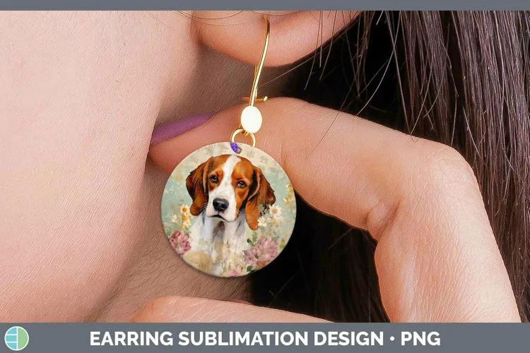 Vintage Decoupage Brittany Dog Round Earrings Sublimation Ea