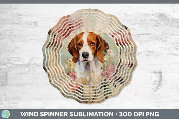 Vintage Decoupage Brittany Dog Wind Spinner Sublimation Spin