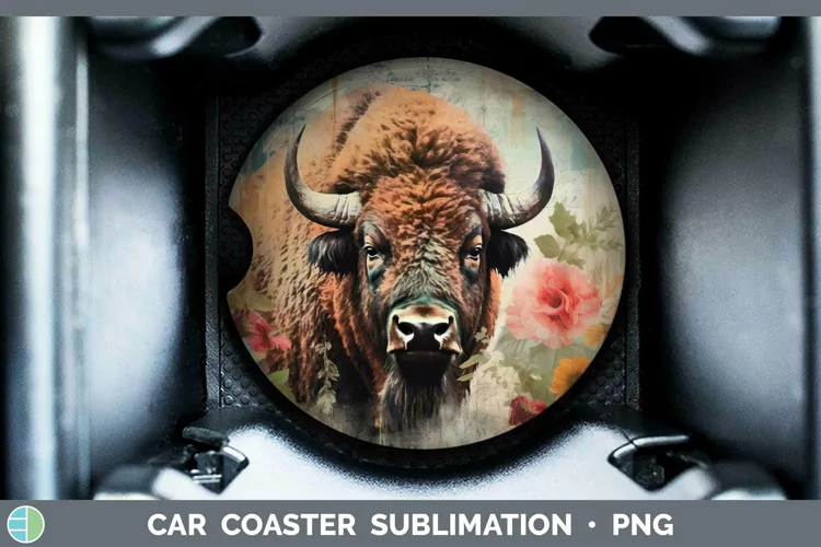 Vintage Decoupage Buffalo Car Coaster Sublimation Coaster De