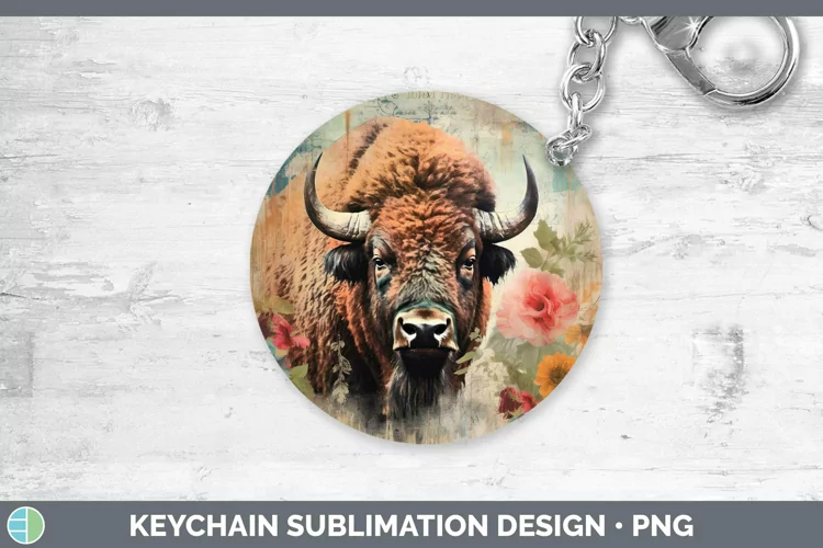 Vintage Decoupage Buffalo Keychain Sublimation Keyring Desig